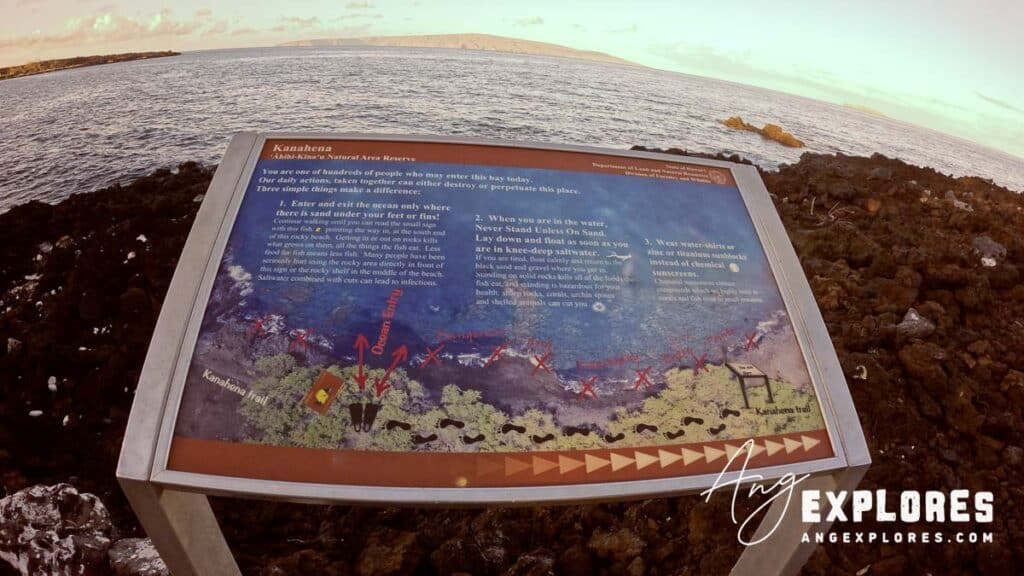 Sign on shore at Ahihi Bay
