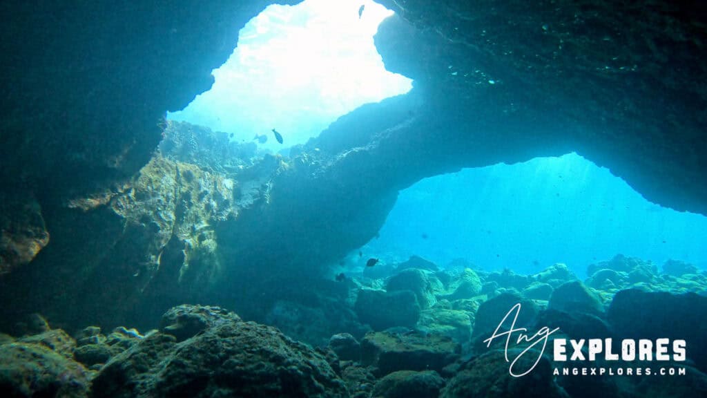Light pouring in underwater cave at Makena Landing in Maui