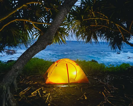 Camping by the ocean at Kipahulu Campground, Hana Hawaii
