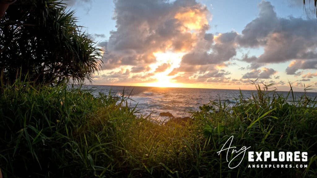 Sunrise over ocean from tent at Kipahulu Campground