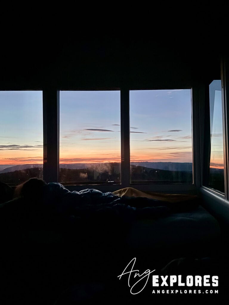 Fire tower camping sunrise view