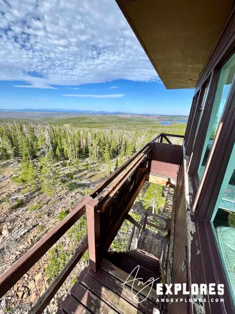 Spruce Mountain Fire Tower Wyoming view from the stairs
