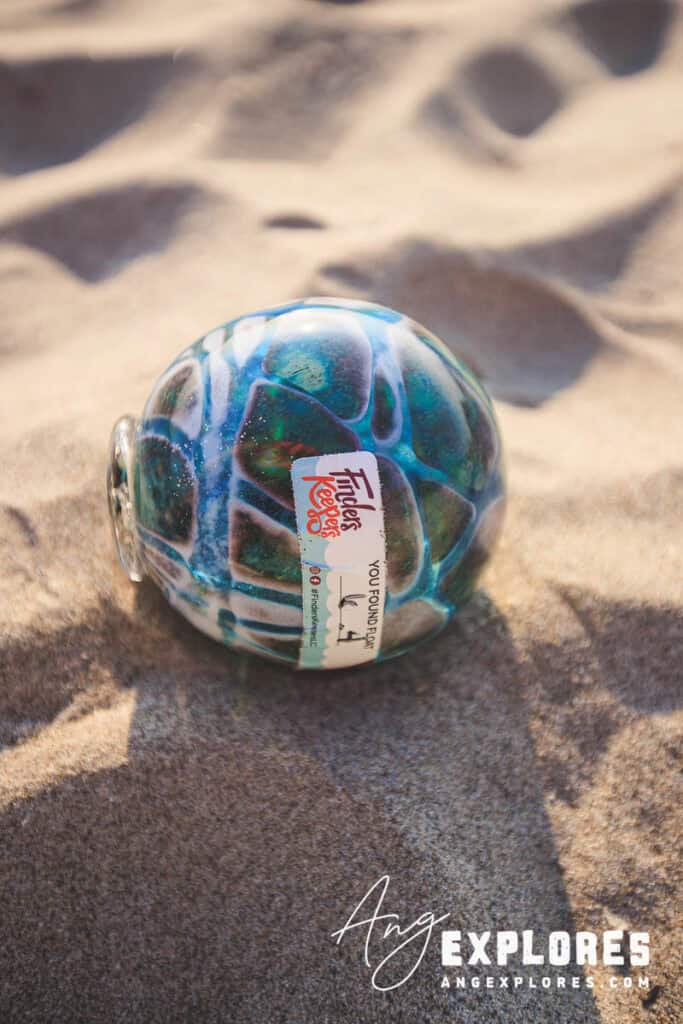 Blue green white and brown glass float Lincoln City Oregon