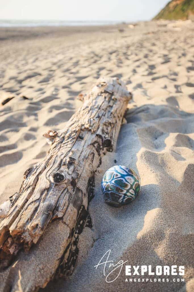 Glass float on the beach in Lincoln City Oregon