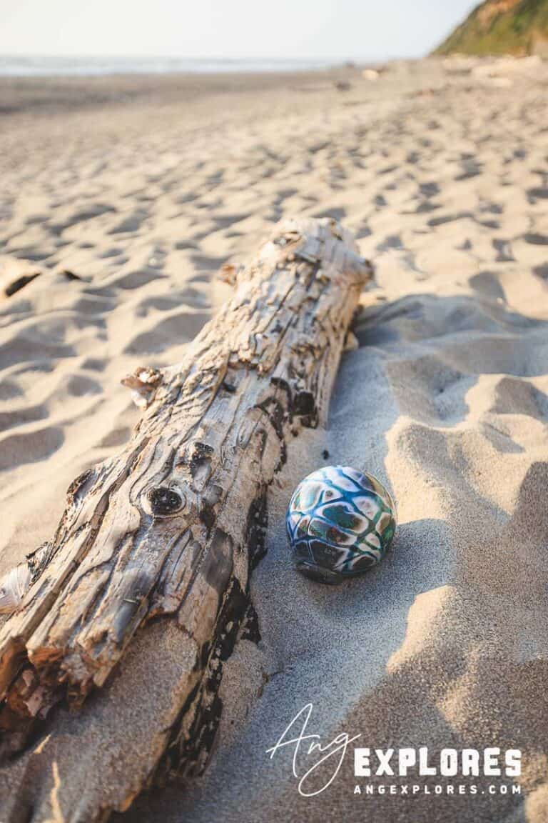 Glass float on the beach in Lincoln City Oregon