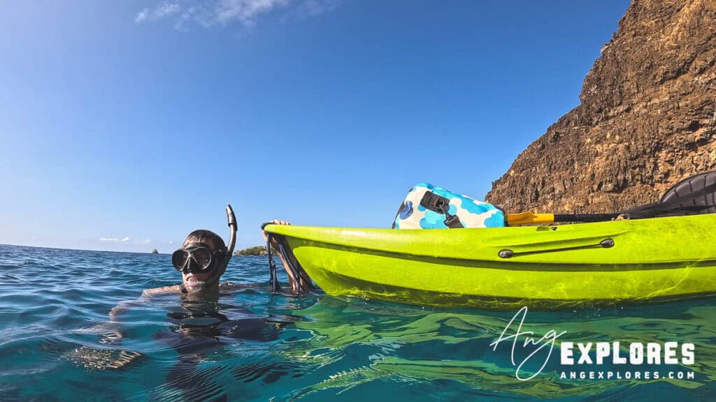 kayak and snorkeler