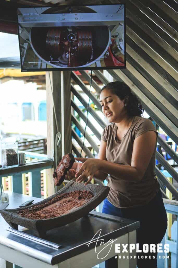 making paste from cocoa beans