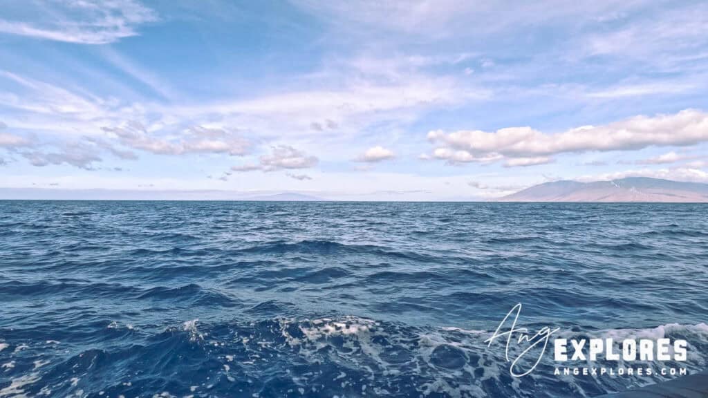 view from boat ride to Molokini Crater from Kihei boat ramp